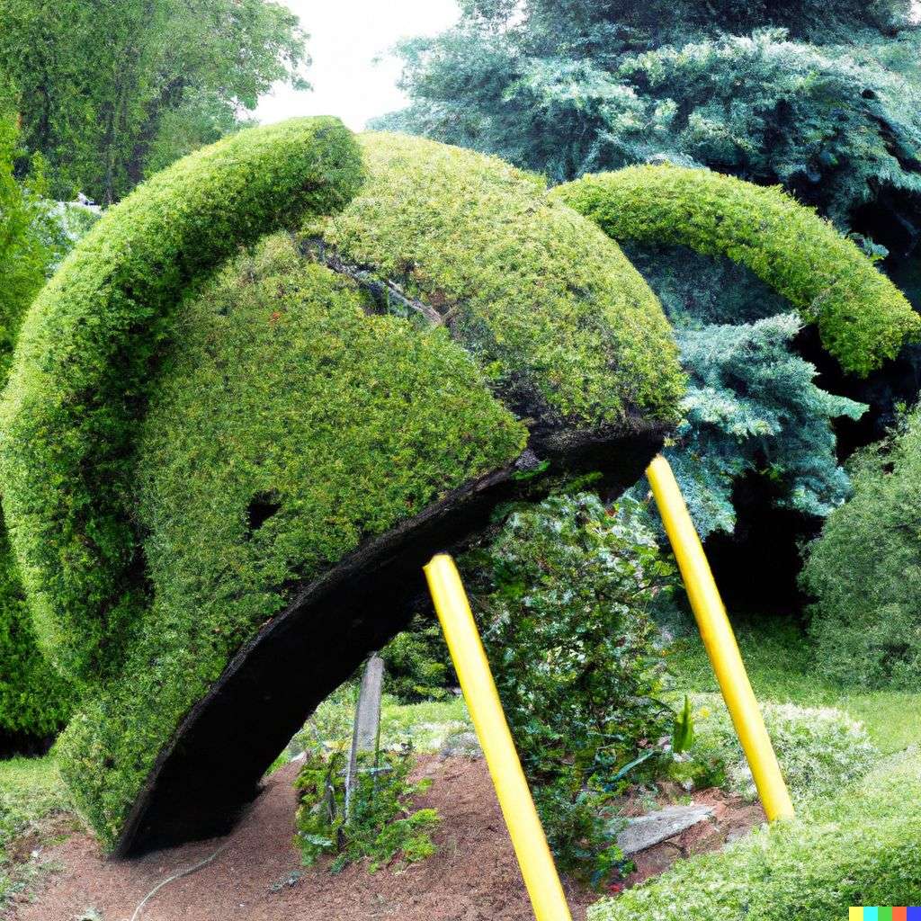 topiary in the shape of the discovery of gravity